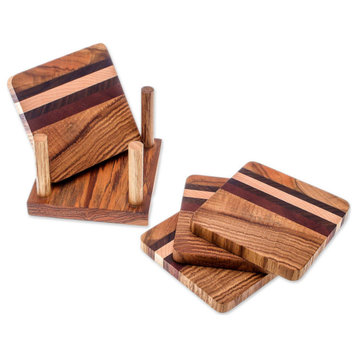 Novica Handmade Striped Nature Wood Coasters (Set Of 4)