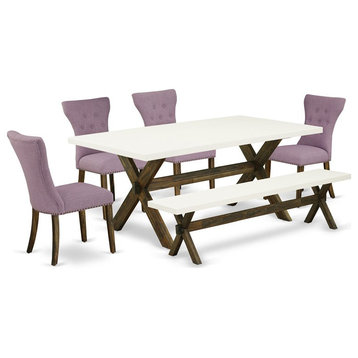 East West Furniture X-Style 6-piece Wood Dining Room Set in Jacobean Brown