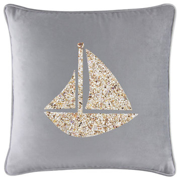 Sparkles Home Shell Sailboat Pillow, Silver Velvet, 20x20