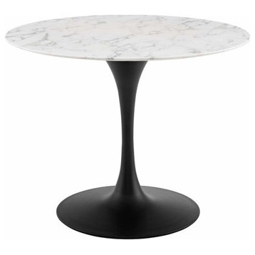 Modway Lippa 40" Round Artificial Marble and Metal Dining Table in Black/White