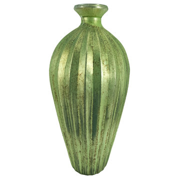 Short Necked Vase, With Shiny Metallic Green, 10"x20"