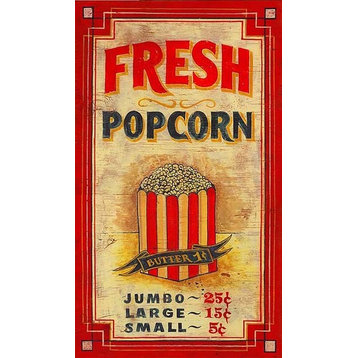 Popcorn Vintage Wooden Sign, 15"x26"