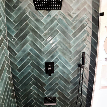 Bright, Modern Master Bathroom with Freestanding Tub & Custom Vanity