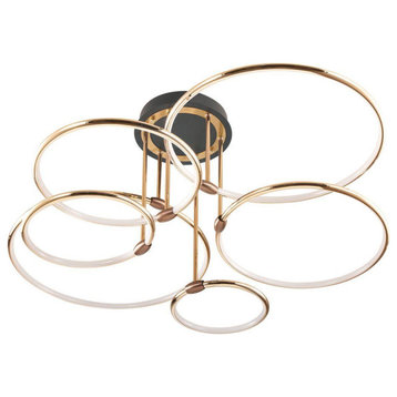 Luxury Ring LED Chandelier, Electroplated Metal, 6 Rings, 3 Colors No Remote