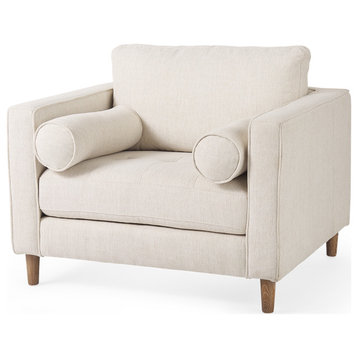 Loretta 40.7Lx36.2Wx33.9H Cream Fabric Chair, Two Bolster Cushions