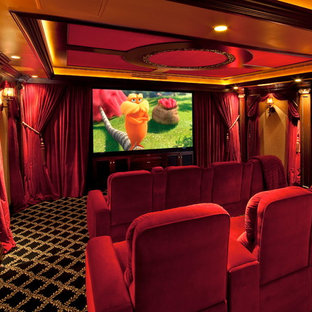 Design ideas for a traditional home cinema in Los Angeles with carpet.
