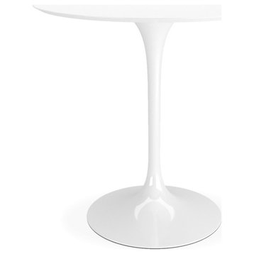 Maklaine 32 inches Round Fiberglass and Metal Dining Table in White