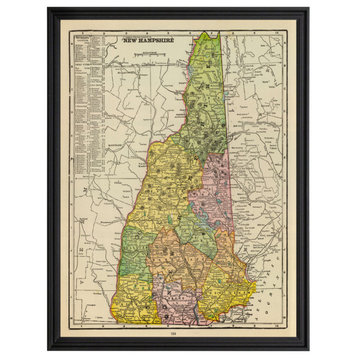 New Hampshire Map 1909 - Vintage Art Framed Print of New Hampshire, Black Frame