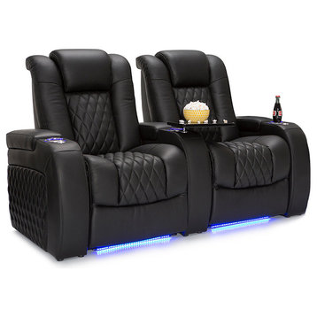 Seatcraft Diamante Home Theater Seating Leather Power, Black, Row of 2