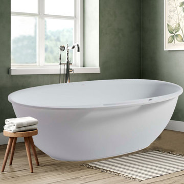 67-inx33.5-in Freestanding Soaking Bathub,White,Hanging Towel Bathtub
