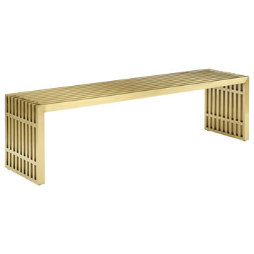 Gridiron Tubular Stainless Steel Bench - Sleek Gold-Colored Design Transcending