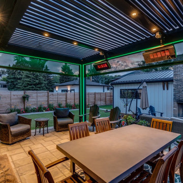 StruXure Adjustable Pergola with TRAX Lighting and Phantom Motorized Screens