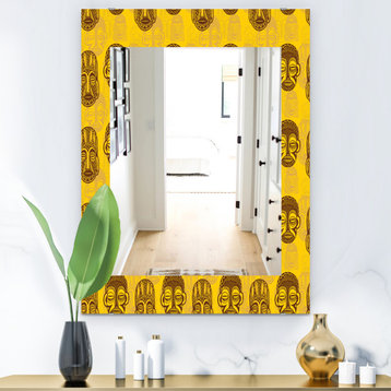 Designart Pattern of Tribal Masks Bohemian And Eclectic Frameless Wall Mirror, 2