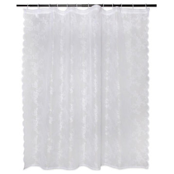 DII 72" Modern Style Fabric Lace Flower Blossom Shower Curtain in White