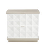 Bernhardt - Bernhardt Axiom Nightstand - The Axiom Nightstand creates both beauty and intrigue with its blend of warm, contrasting elements. The drawers use a triangle shaped cast overlay pattern that angles inward, drawing in the eye for a refined and jewel-like feel in your room. Light-toned engineered faux anigre veneers frame the drawers in our Linear Gray and Linear White finishes. This same drawer design is found on our Axiom Dresser and Axiom Mirror and beautifully complements the Axiom upholstered beds.