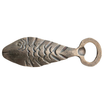 Coastal Metal Fish Shaped Bottle Opener, Antique Gold Finish