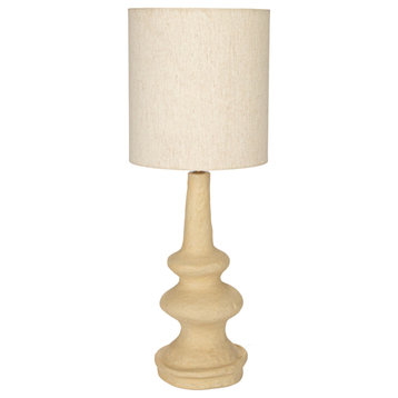 Handmade Paper Mache Table Lamp With Cotton Shade, Natural