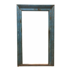 Consigned Antique Blue Haveli Door Mirror Frame