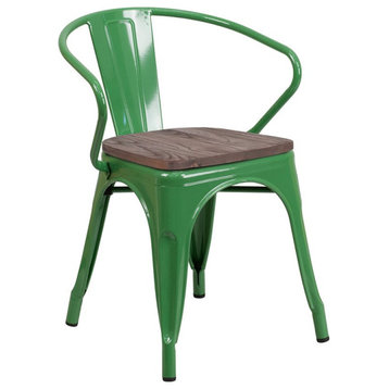 Flash Furniture Metal Dining Arm Chair in Green