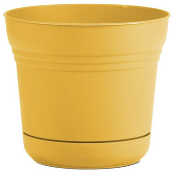 Bloem  14 in. Saturn Planter with Saucer, Earthy Yellow