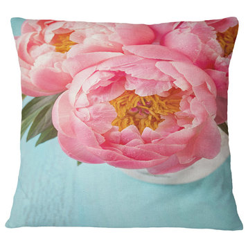 Bunch of Light Pink Peony Flowers Floral Throw Pillow, 16"x16"