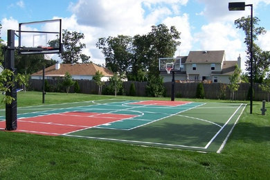 Inspiration for a large traditional partial sun backyard outdoor basketball/tennis/multi-game court in San Francisco for summer.