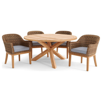 Truss Dining Set With All-Natural 60" Dining Table, 5 Piece Set