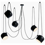 Akari - Modern Spider Industrial Pendant Lights, Black, 5 Lights - Modern Spider Industrial Pendant Lights set is a design distilled to its most basic—and beautiful—essence, a piece that manifests their core attributes of minimalism paired with elegance. The innovative array of three pendants is constructed from varnished aluminum with photo-etched shades and reflectors.  The cable can be adjusted to allow the pendant heads to distribute light in any direction.  Installation required.