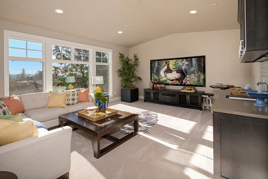 Example of a minimalist family room design in Seattle
