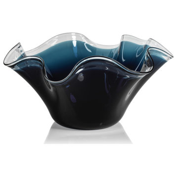 Vellerti 9.25 Tall Wave Glass Bowl, Blue