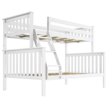 Twin Over Full Bunk Bed, Convertible Design With Slatted Headboard, White