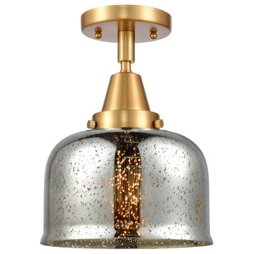 Franklin Restoration Large Bell 1 Light Flush Mount, Satin Gold, Silver Plated