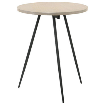 Neroli Oak White 24" Contemporary Round Side Table With Black Metal Base