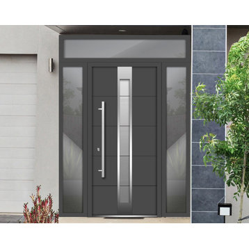 Exterior Prehung Door 60 x 96 / Deux 1717 Gray Graphite, Right in