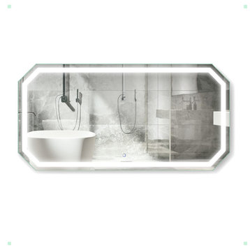 LED Lighted Octagon Wall Mount Bathroom Mirror With Defogger, 60"x30"
