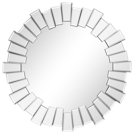 Traverse Modern Round Beveled Wall Mirror, 34"x34" Bathroom Mirror