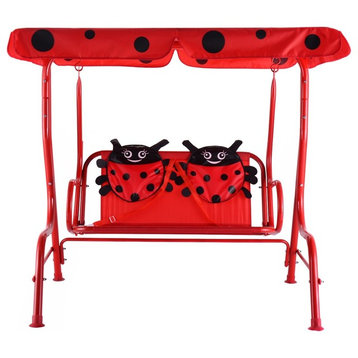 Kids Patio Swing Chair Children Porch Bench Canopy 2 Person Yard Furniture Red
