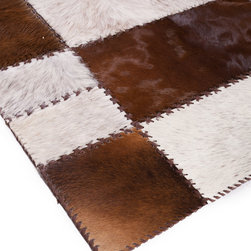Modern Handmade Cowhide Patchwork Hallway & Stair Runner, Brown White, 6'2"x3'0" - Hall And Stair Runners