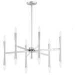 Maxim Lighting - Rome 12-Light Chandelier, Satin Nickel - Civic styling using straight rectilinear channels radiating from a central connector. The light sources flare out both up and down with tapered candle covers creating a form evocative of a classic torch. Available in matte Black, Satin Brass, and Satin Nickel, this is a transitional look suited to a variety of architectural stylings.