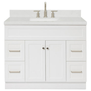 Ariel Hamlet 42" Single Rectangle Sink Bathroom Vanity, Carrara Quartz, White