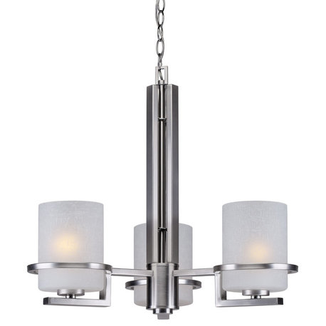 3 Light Chandelier, Brushed Nickel, White Linen Glass