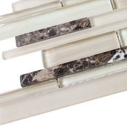 Glossy and Matte Off White With Dark Emperador Random Brick Straight Pattern Gla - Home Accessories & Decor