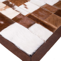 Luxury Handmade Cowhide Patchwork Hallway Runner, Brown White, 7'11"x2'2" - Hall And Stair Runners