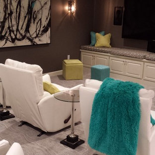 Home theater - transitional home theater idea in Cedar Rapids