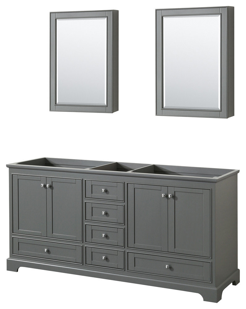 Deborah 72" Double Vanity, Dark Gray, No Top, No Sinks, Medicine ...