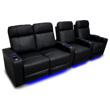 Valencia Piacenza Top Grain Leather Home Theater Seating Black, Row of 4 Loveseat Left