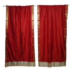 Mogul Interior - 2 Red Sheer Sari Panel Rod Pocket Curtain Drape Bedroom Decor 84x44 - Curtains