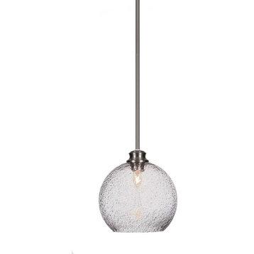 Kimbro 1-Light Stem Hung Pendant, Brushed Nickel/Smoke Bubble