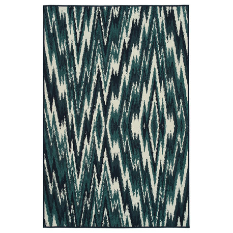 Kaleen Pianta Collection Teal Ivory Area Rug 5'3" x 5'3"