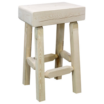 Homestead Counter Height Half Log Bar Stool, Clear Lacquer Finish